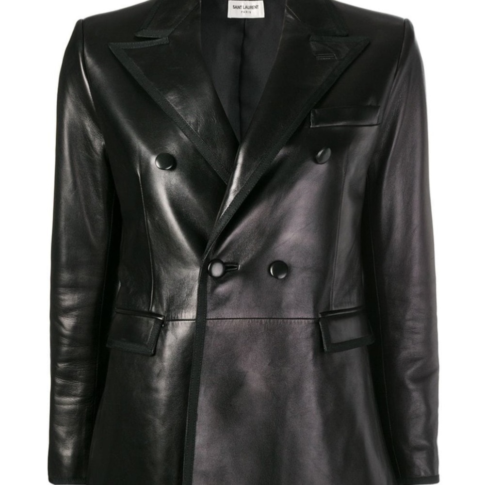 Saint Laurent Paris Double Breasted Leather Blazer